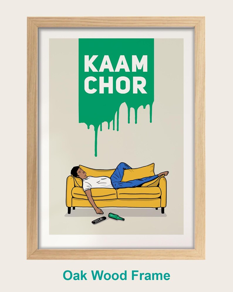 a man lying on a yellow couch with a green dripping paint splatter above him.