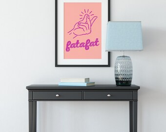 Estampado Fatafat / Rosa / Arte pop indio / Decoración para el hogar Desi / Regalo tipográfico del sur de Asia