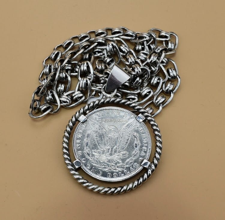 Handmade Silver Chain Usa One Dollar Pendant Usa 1 Dollar - Etsy