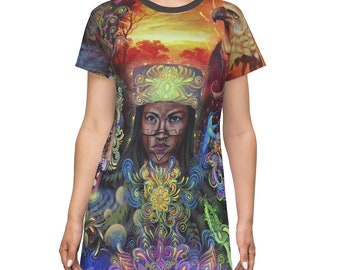 Mystical Healer  T-Shirt Dress | Shamanic Ayahuasca Art | Stunning All Over Print Tshirt Dress or Nightshirt