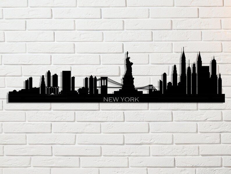 New York City Silhouette Metal Wall Art New York Skyline Etsy