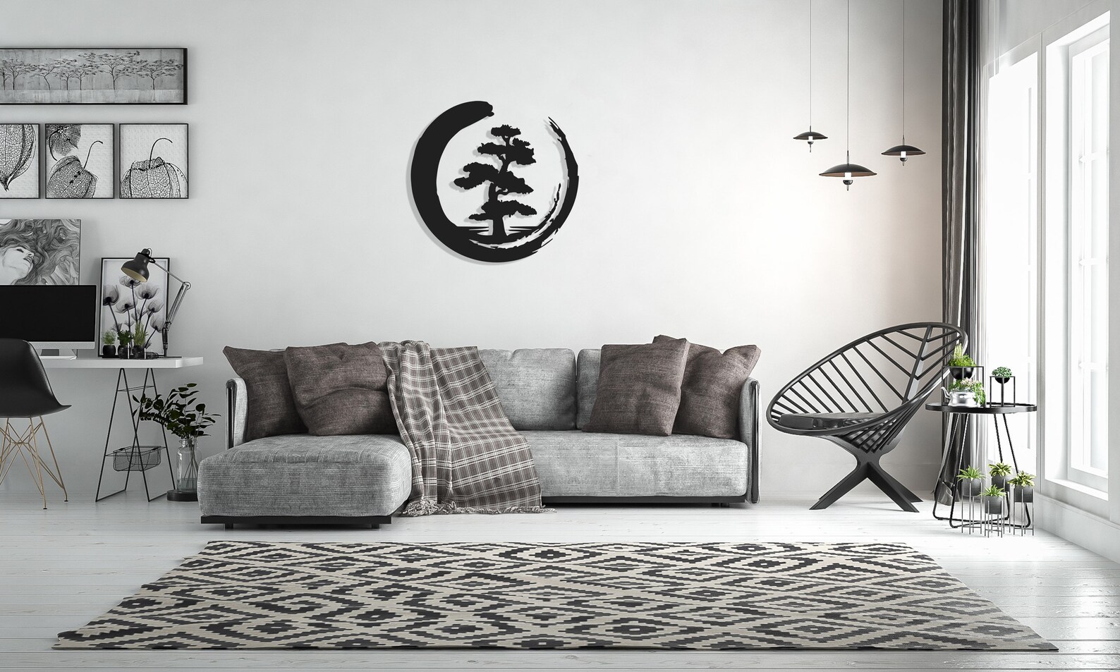 Bonsai Tree Metal Wall Decor Metal Wall Art Enso Circle Etsy Canada