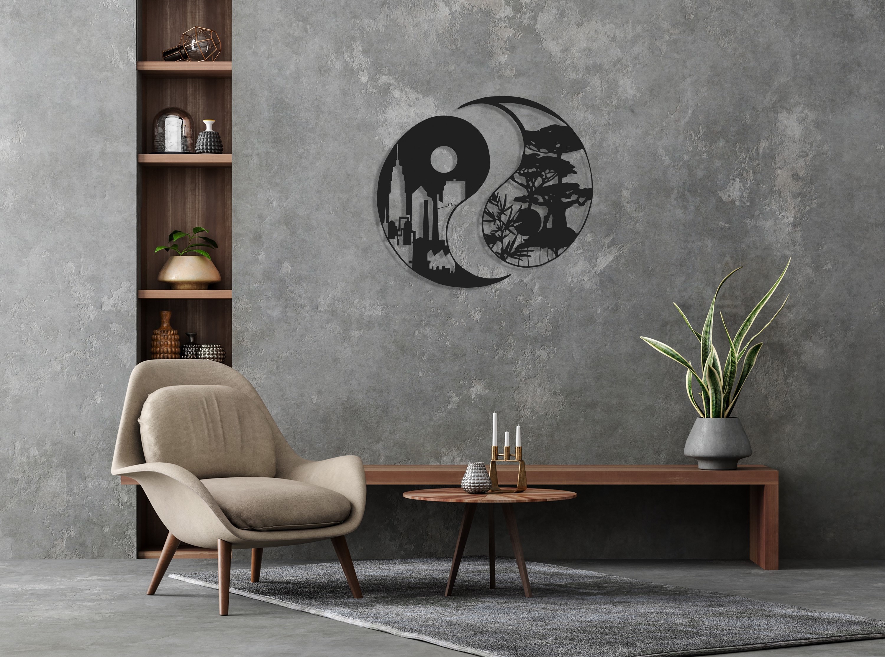 Yin Yang Metal Wall Decor City & Forest Metal Wall Art Etsy