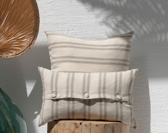 Longi/ Khaki Ticking Stripe Pillow Cover With Buttons