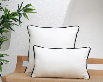 Anabella/ White Pillow Cover With Black Piping