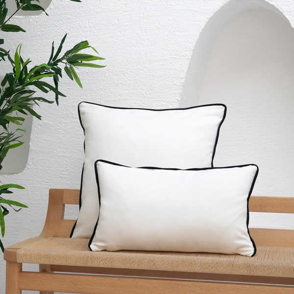 Anabella/ White Pillow Cover With Black Piping