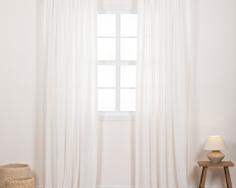 Natural Linen Rod Pocket Curtain with standard lining, blackout lining, or unlined options - Custom drapery linen panels. (Width 140 cm)