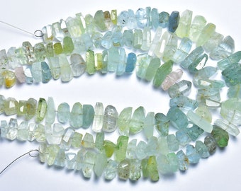 Aquamarine Nuggets Beads - 8 inches - Natural Beautiful Faceted Multi Moss Aquamarine Centre Drilled Nuggets - Size is 8-12 mm #1428
