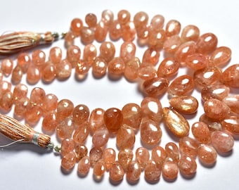 7-8 mm approx size Natural Sunstone Heart Smooth Briolettes 1 strand 8 inch strand