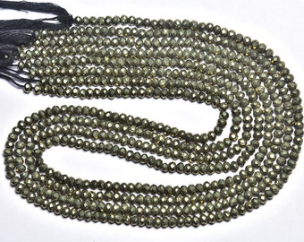 Pyrite Rondelle Beads - 13 inches - Natural Super Quality Beautiful Micro Cut Faceted Pyrite Rondelle - Size is 3.2 mm #564