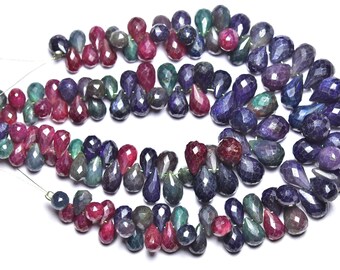 Sapphire and Ruby Teardrop Bead Strand -7 inches,Dyed Sapphire,Ruby Faceted Teardrop Briolettes,Size is 5x7-8x11mm #271