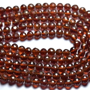 Hessonite Round Beads - 8 inches - Natural Faceted Hessonite Garnet Round Beads - Size is 7 mm #1763
