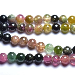 Big Tourmaline Round Beads - 8 Inches - Natural Beautiful Multi Tourmaline Smooth Balls Round Beads Strand -  Size is 7 mm #1773