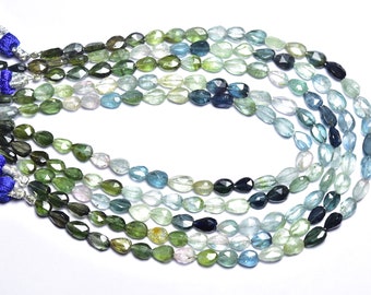Indicolite Tourmaline Pear Beads - 8 Inhes - Natural Faceted Tourmaline Multi Color Briolettes - Size is 4x5 - 4x6.5 mm #2848