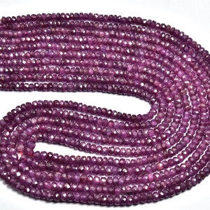 Super Rare Pink Dark Sapphire Rondelle Beads - 15 inches - Natural Faceted Pink Sapphire Rondelle - Size is 3 -3.8 mm #1280