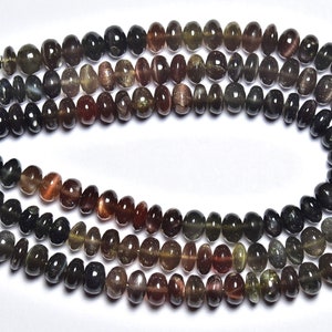 Rare Sillimanite Cats Eye Rondelle Beads - 8 inches - Natural Smooth Sillimanite CatsEye Rondelle - Size is 6.5 -7mm #88