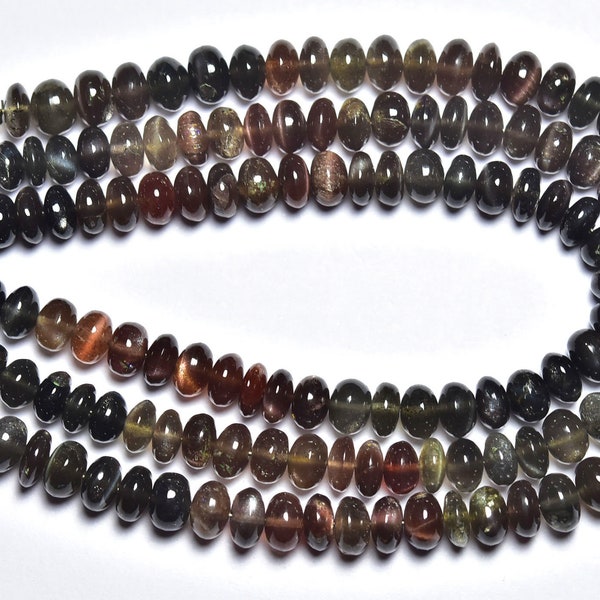 Rare Sillimanite Cats Eye Rondelle Beads - 8 inches - Natural Smooth Sillimanite CatsEye Rondelle - Size is 6.5 -7mm #088