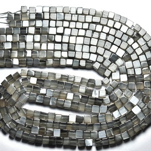 Gray Moonstone Cube Beads - 16 inches - Natural Smooth Gray Moonstone Cube Box Shape - Size is 5 mm #1343