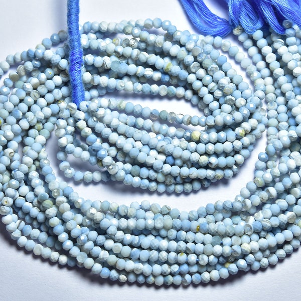 African Opal Rondelle Beads - 13 inches - Natural Most Beautiful Micro Cut Faceted African Blue Opal Rondelle - Size is 3 mm #1122