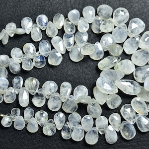 Rainbow Moonstone Briolette Beads - 7 inches - Natural Faceted Rainbow Moonstone Pear Briolettes - Size is 5x7-7x11 mm #1086