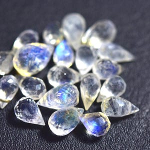 Blue Fire Rainbow Moonstone Teardrop Beads - 10 Pcs -Faceted Rainbow Moonstone Side Drilled Tiny Teardrop Briolettes-Size is 4x7-5x8mm #1594
