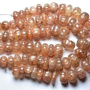 Strawberry Quartz Carving Rondelle - 7 inches - Beautiful Natural Hand Carved Strawberry Quartz Carving Rondelles - Size is 9- 13 mm #2220