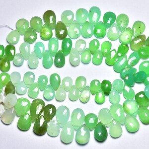 Beautiful Chrysoprase Pear Beads - 9 inches - Natural Finest Quality Faceted Chrysoprase Pear Briolette - Size is 6.5x9 - 7x12 mm #2836