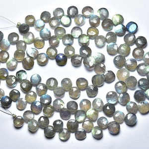 Natural Beautiful Labradorite Coin Beads - 8 Inches - Blue Flash Faceted Coin Labradorite Briolettes - Size is 7- 8mm #2326