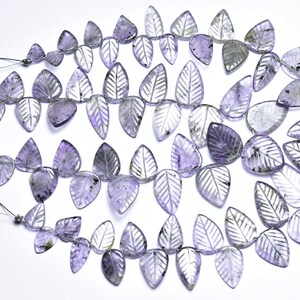 Iolite Carved Beads - 9 inches - Natural Hand Crafted Carving Gray Iolite Leaves - Hand Crafted In India - Size is 6x9-9x15mm #281
