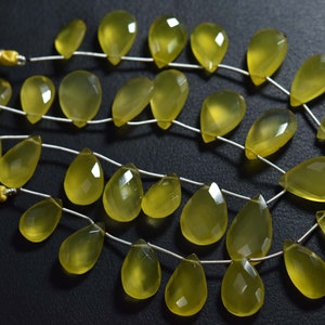 Big Yellow Chalcedony Briolette Beads - 9.50 inches - Natural Lemon Yellow Chalcedony Faceted Pear Briolette,Size is 12x18-14x22mm #500