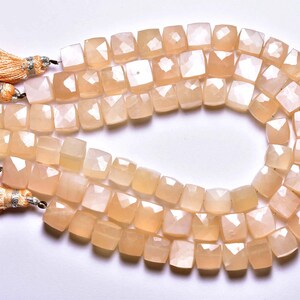Superb Peach Moonstone Cube Bead - 8 inches - Natural Peach Moonstone Faceted Cube Box Shape Briolettes - Size is 7-8mm #1945