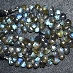 Blue Fire Labradorite Heart Beads - 7.5 inches - Natural Beautiful Faceted Labradorite Heart Briolettes - Size is 7- 10mm #1974