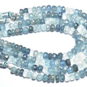 Beautiful Blue Moss Aquamarine Rondelle Beads - 7 inches - Natural Faceted Shaded Aquamarine Rondelles Strand - Size is 5 - 8 mm #1605