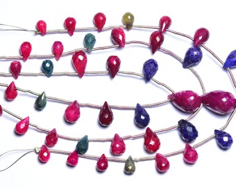 Sapphire and Ruby Drops Bead Strand -7.50 inches,Dyed Sapphire,Ruby Faceted Teardrop Briolettes,Size is 5x7-7x11mm #294