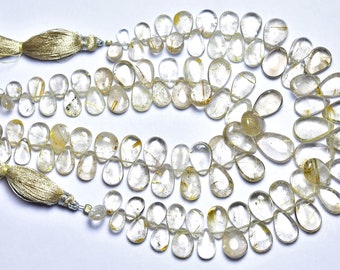 8 inches,Finest Quality Natural Golden Rutile Smooth Pear Shape Briolettes,Size is 5x7-14x8mm #407