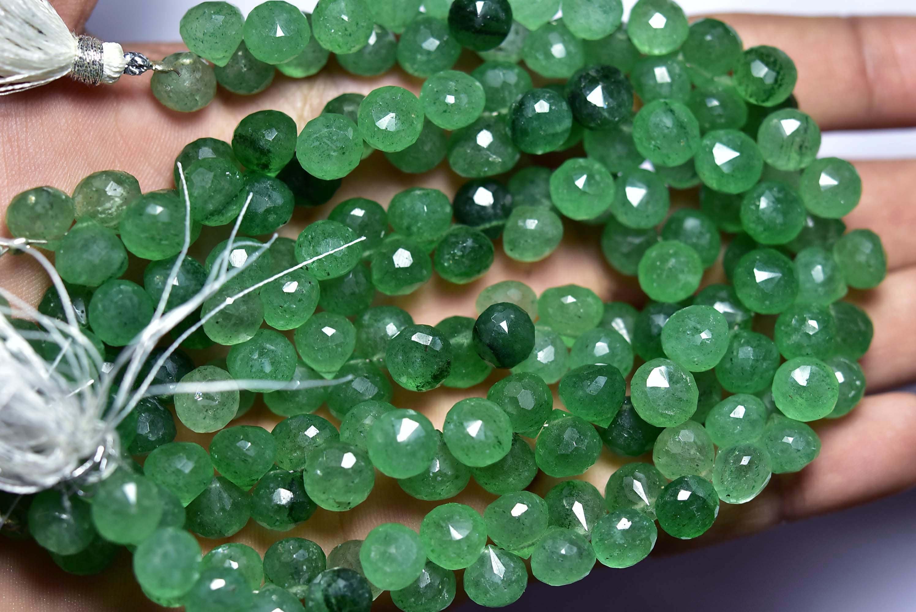 8.50 inches,Natural Big Amazing Green Strawberry Quartz Faceted Onion Briolettes,Size is 8.50-9mm #754