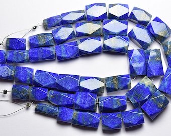 Lapis Lazuli Fancy Beads - 7.5 inches - Natural Faceted Afghani Lapis Lazuli Rectangles Briolette - Size is 8x9-10x16 mm #1831