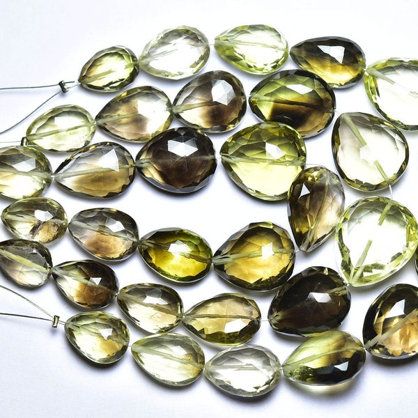 Big Bi Lemon Quartz Teardrop Perles - 7 pouces - Briolettes en forme de larme de quartz bi citron naturel de super qualité - La taille est 10x13 - 14x17 mm #2607