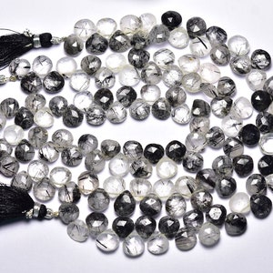 Superb Black Rutile Heart Beads - 9 inches - Beautiful Natural Faceted Black Rutile Heart Briolettes - Size is 9 mm #2075