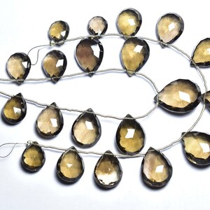 Smoky Quartz Pear Beads - 8 inches - Natural Beautiful Big Smoky Quartz Faceted Pear Briolettes Strand- Size is 10x12 - 15x21mm #591