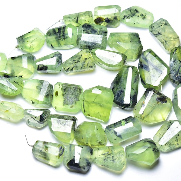 Big Tourmalated Prehnite Nuggets Beads - 7 inches - Natural Beautiful Faceted Prehnite Nuggets - Size is 15 - 18 mm #2363