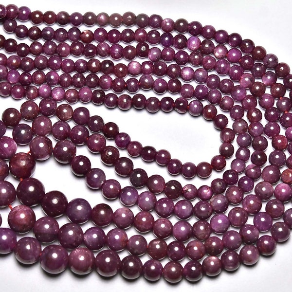 Rare Star Ruby Round Bead Strand - 8 pouces - Belles perles rondes naturelles lisses Star Ruby - La taille est de 4,5 à 7 mm #909