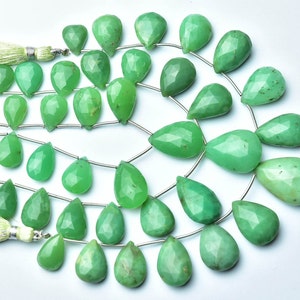 Big Chrysoprase Pear Briolette Beads - 7.5 inches - Natural Finest Chrysoprase Faceted Pear Briolettes - Size is 10x12- 13x20mm #2244