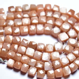 Peach Moonstone Cube Beads - 7 inches - Super Quality Natural Faceted Peach Moonstone Cube Box Shape Briolettes - Size is 6-7.5 mm #1422