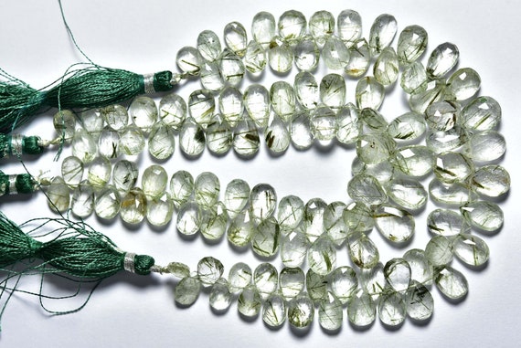 8 Cubic Zirconia Flat Pear Briolette Beads 6x9mm Apple Green Lime