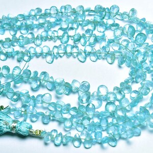 Neon Blue Apatite Pear Beads - 7 inches - Beautiful Natural Faceted Apatite Pear Briolette - Size is 3x5 - 5x7 mm #2421