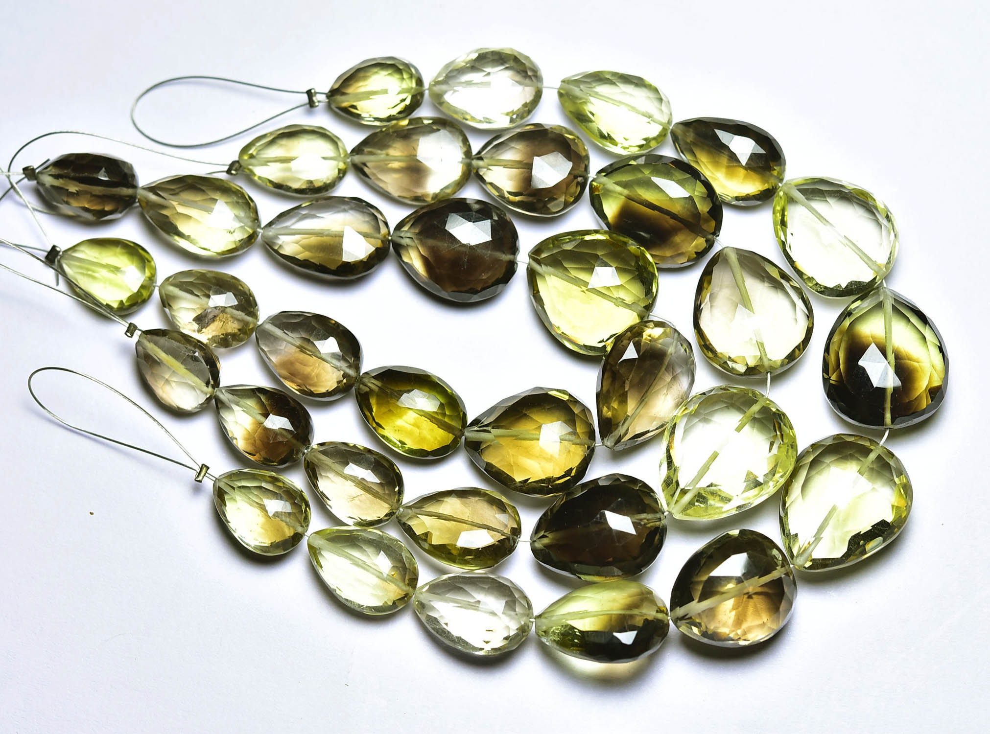 大きなバイレモンクォーツ ティアドロップ ビーズ - 7 インチ - 天然の