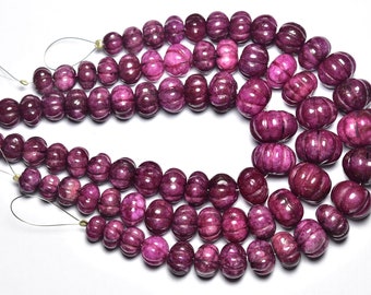 Ruby Carved Beads - 8 Inches - Natural Beautiful Hand Carved Big Ruby Smooth Rondelles - Size is 9 - 13 mm, #404