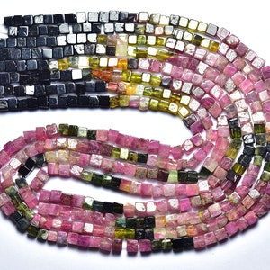 Multi Tourmaline Cube Beads - 15 inches - Natural Beautiful Smooth Shaded Tourmaline cube - Size is 4 mm #1732