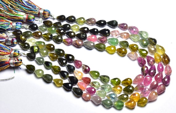 Perle Briolette Tourmaline Multicolore - Forme Larme, Taille Mixte, Percée Haut - Fait Main En Inde